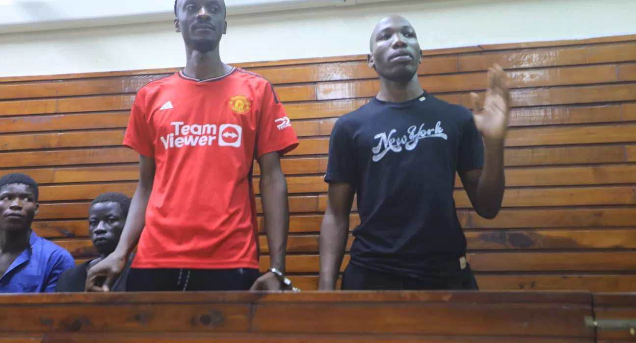 Joseph Sunday Otieno and Bryan Oyare, the two suspects accused of brutally murdering Kilifi IEBC Manager Aisha Abubakar in her home earlier this year, were arraigned before a Mombasa court today.